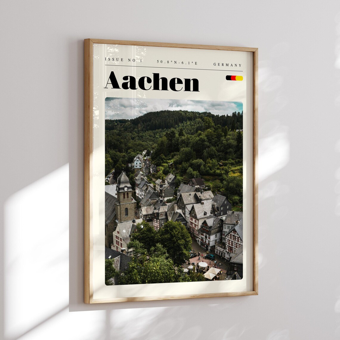 Aachen Old Town Aerial View Germany Issue 1 Retro Travel Poster - Image 2