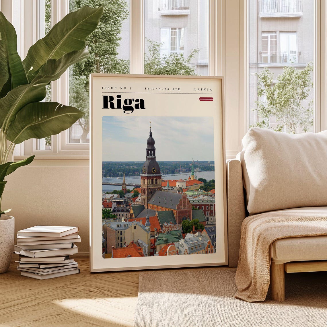 Riga Latvia Old Town Rooftops Cathedral Tower Modern Travel Poster