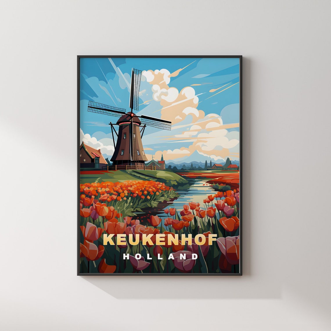 Keukenhof Holland Windmill Tulip Fields Retro Travel Poster Decor Art - Image 2