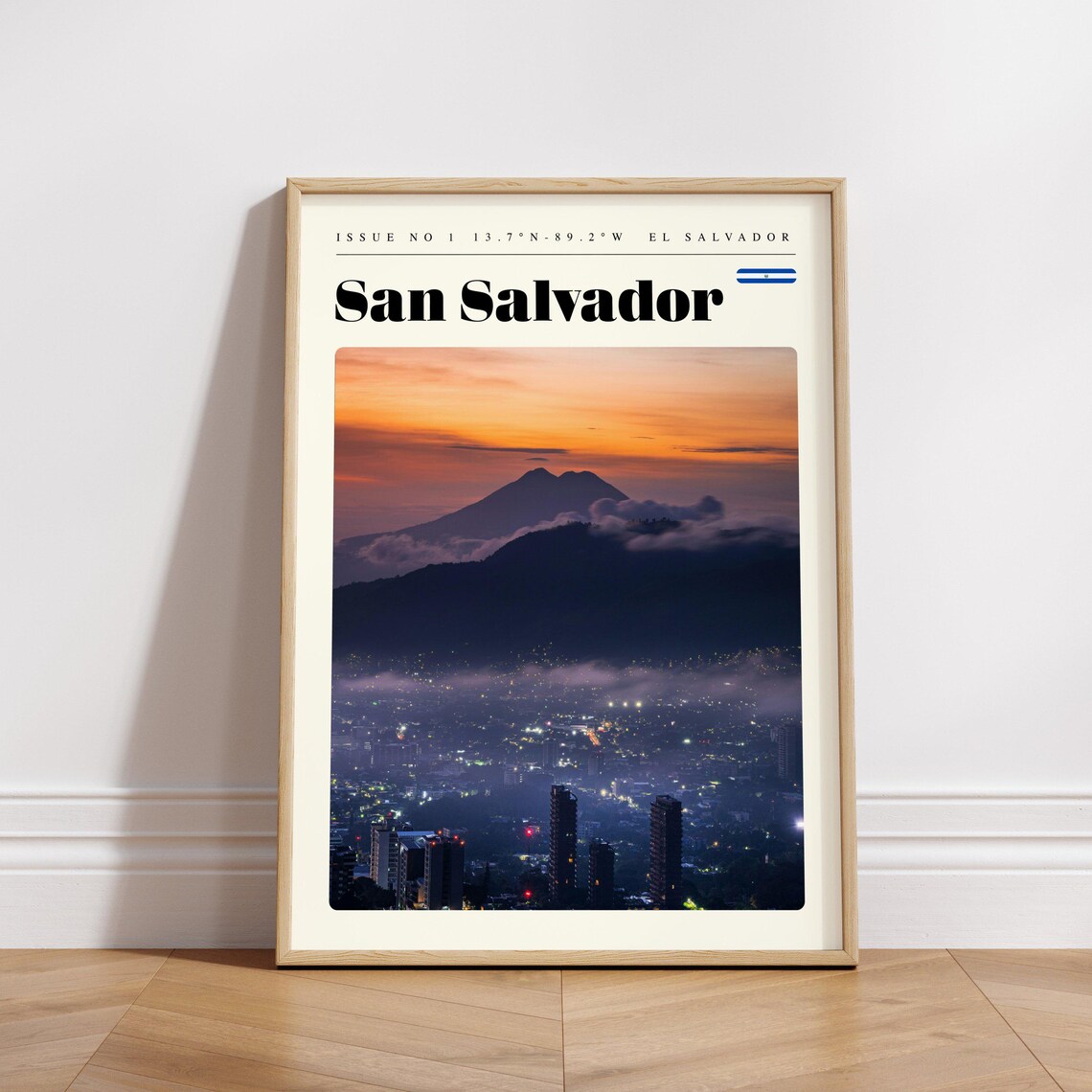 San Salvador Volcano and City Lights at Dusk Travel Poster Artwork - Image 3