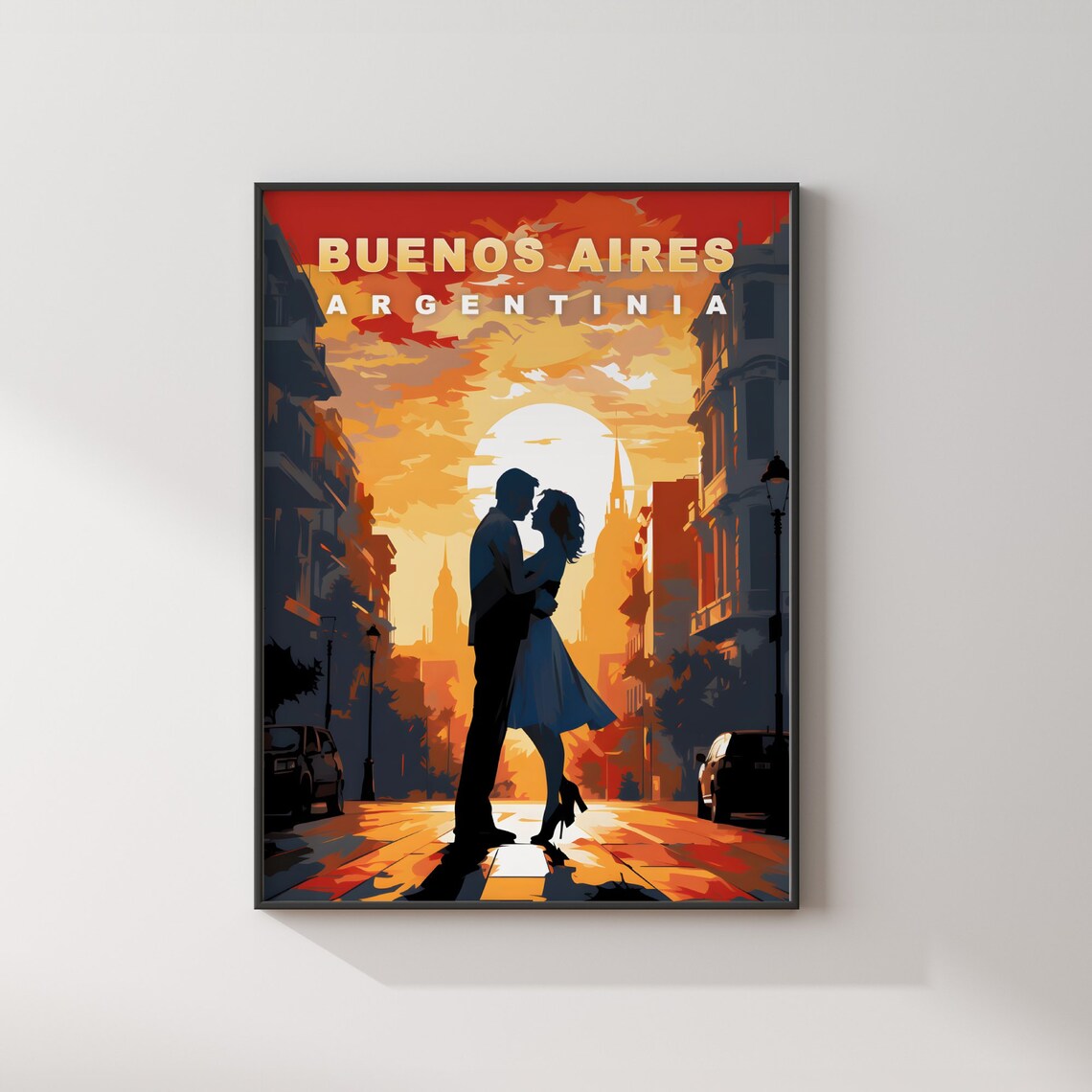 Buenos Aires Argentina Tango Couple Sunset Street Travel Poster - Image 2