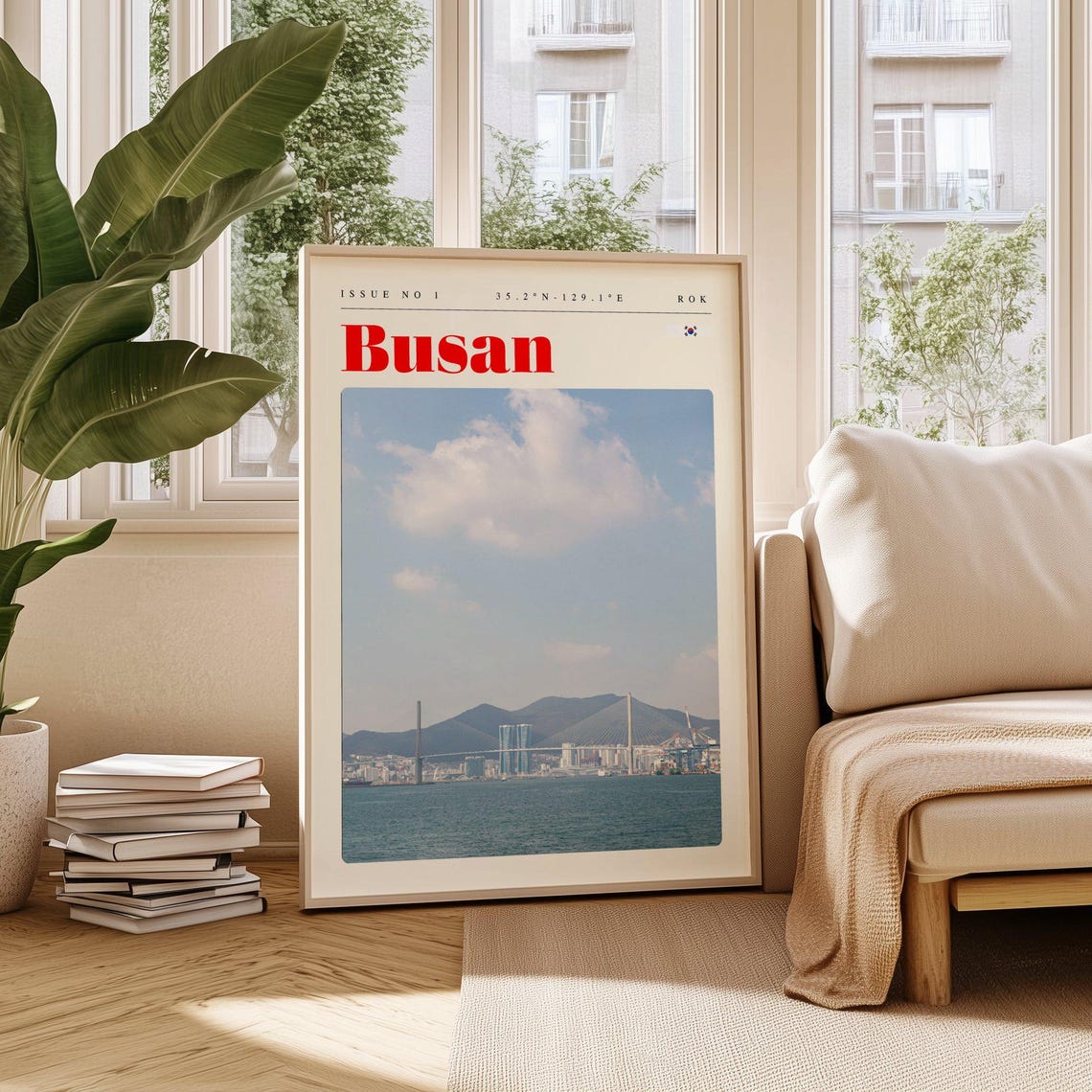 Busan South Korea Harbor Skyline Bridge Seaside Travel Poster