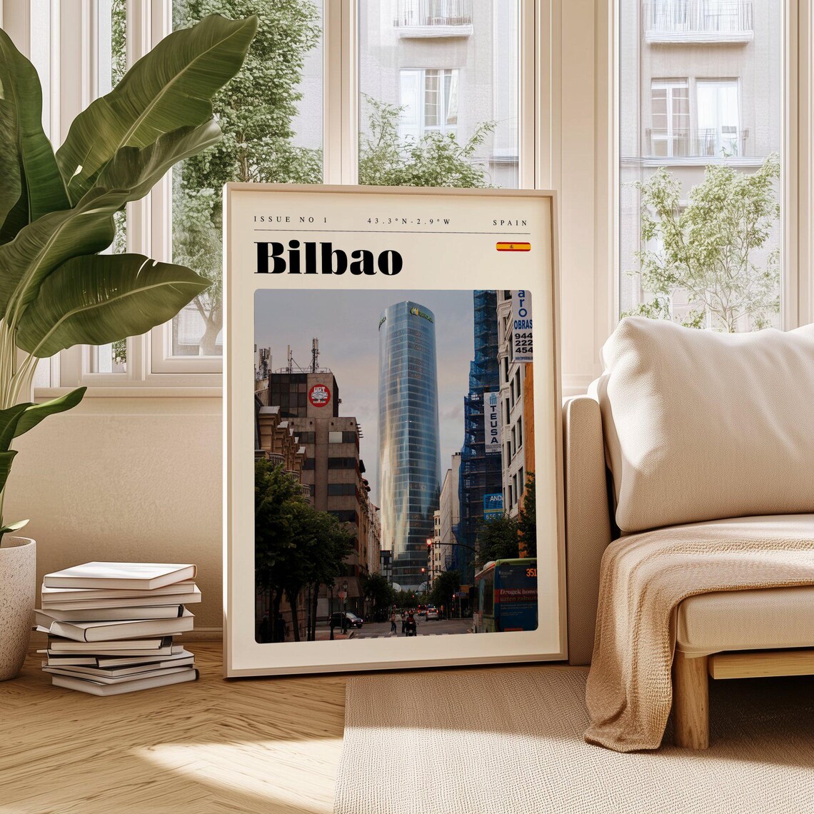 Bilbao Spain Modern Glass Skyscraper Street Skyline Travel Poster