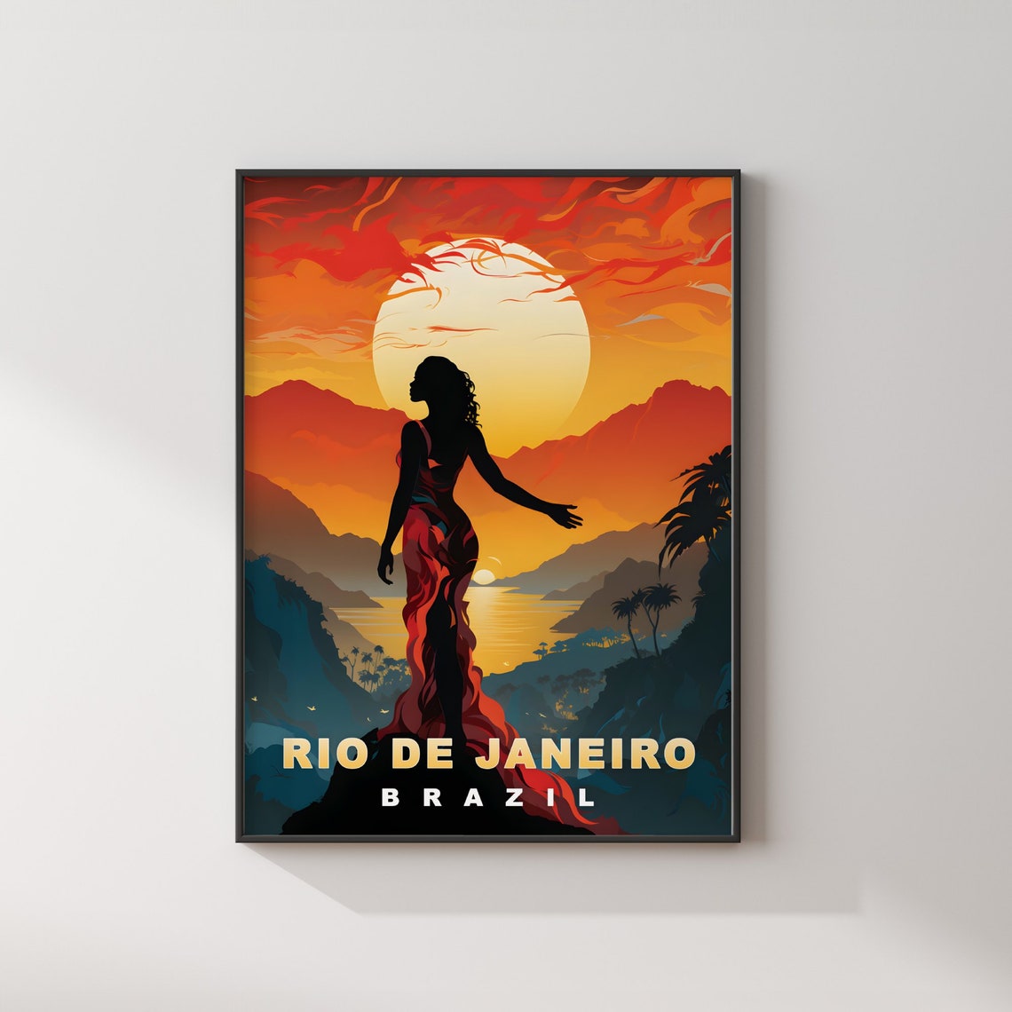 Rio de Janeiro Brazil Sunset Woman Silhouette View Travel Poster - Image 2