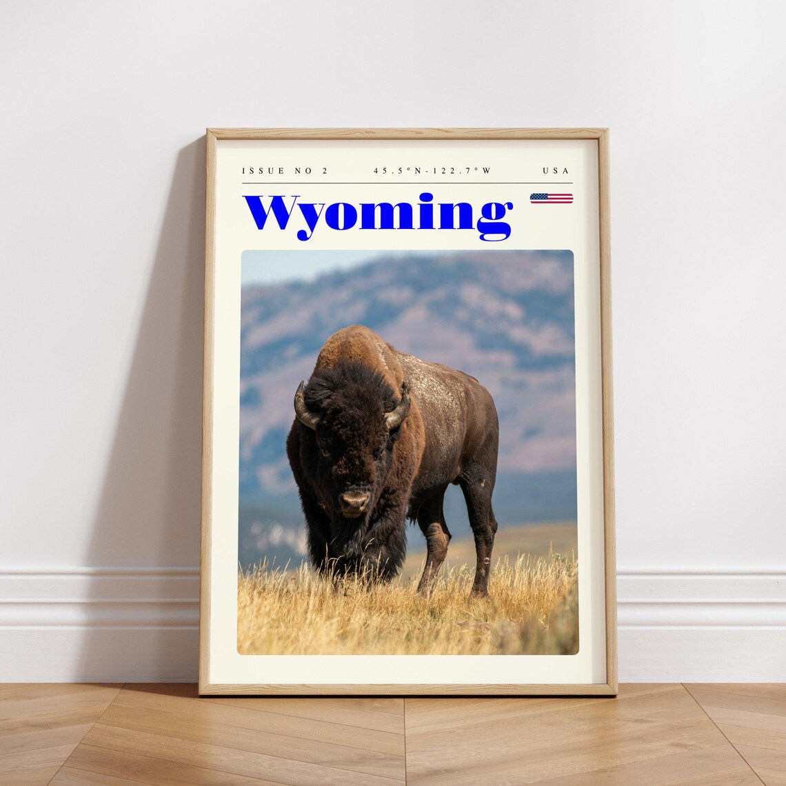 Wyoming Bison Standing in Golden Prairie Wildlife Travel Poster - Image 3