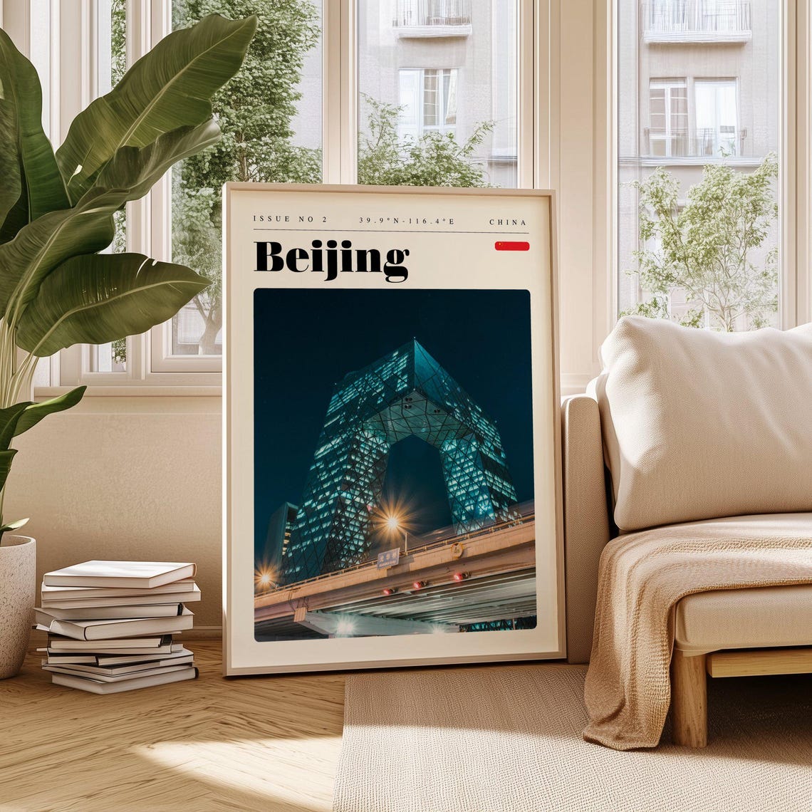 Beijing China Iconic CCTV Tower Night Lights Architecture Poster