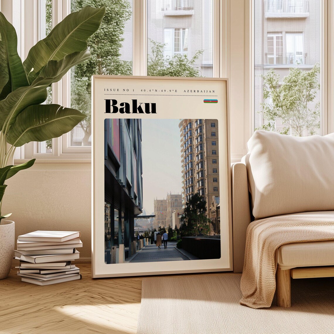 Baku Azerbaijan Historic Boulevard Street Scene Travel Poster