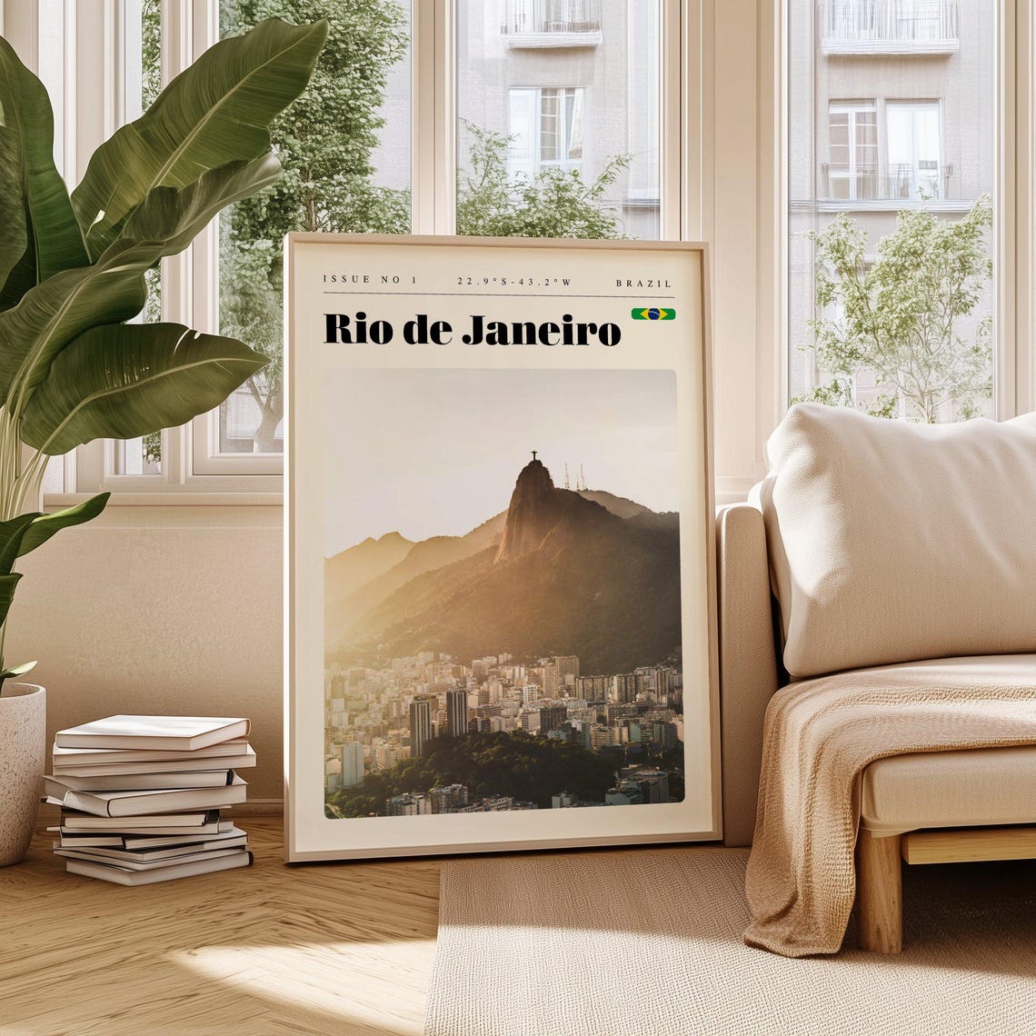 Rio de Janeiro Brazil Vintage Travel Poster Christ the Redeemer View