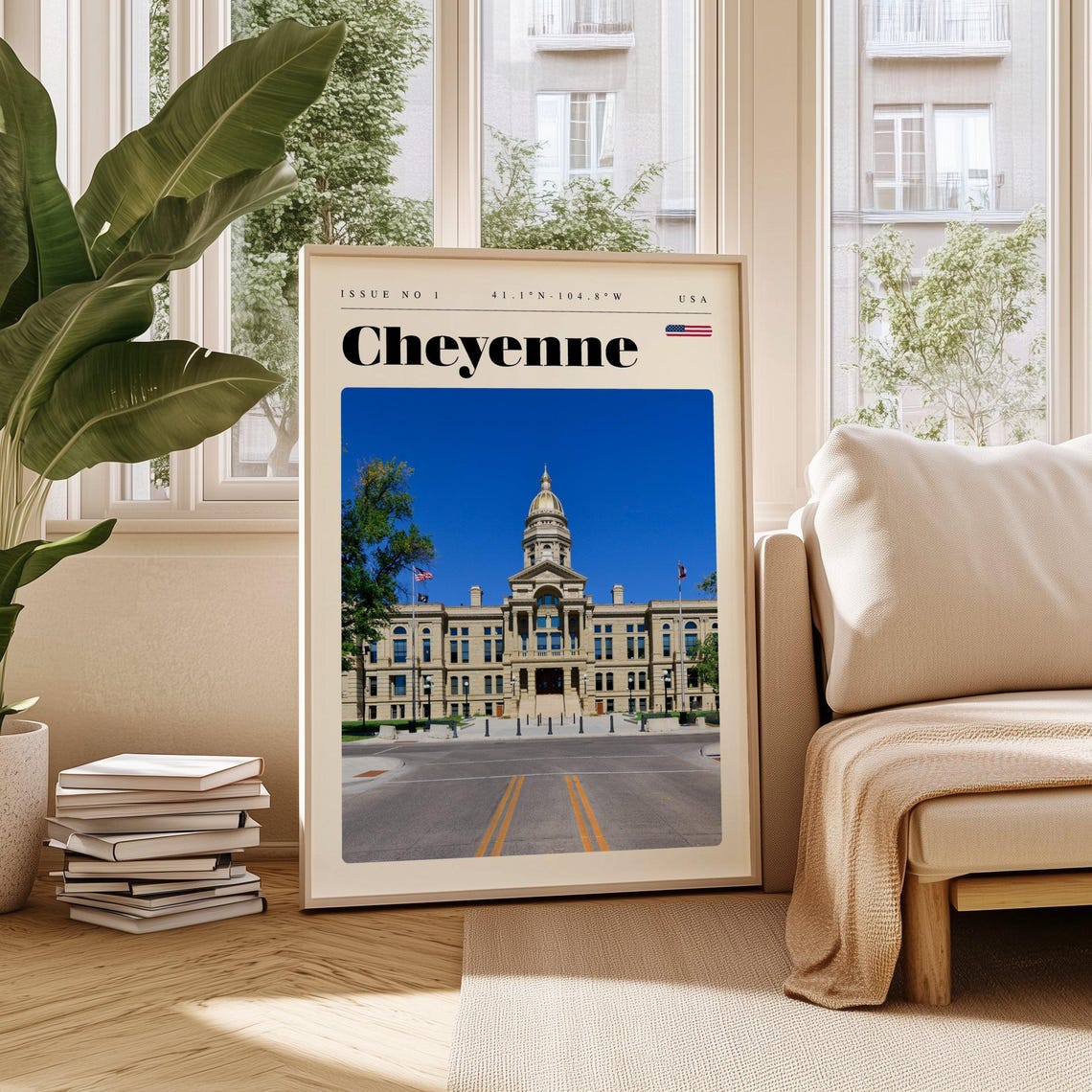 Cheyenne Wyoming Gold Domed State Capitol Sunny Day Travel Poster