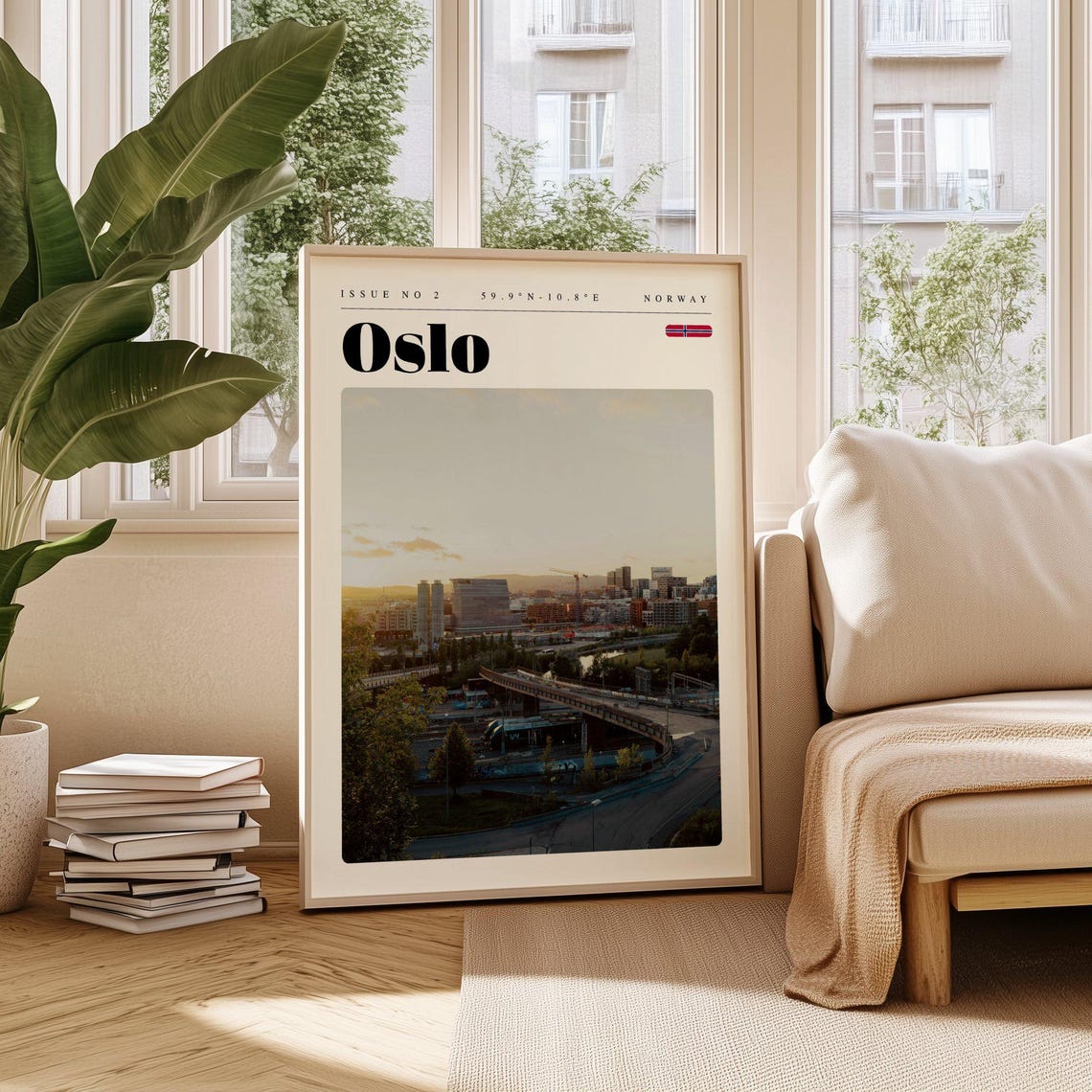 Oslo Norway Cityscape at Golden Hour Modern Travel Poster Artwork