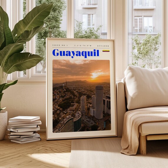 Guayaquil Sunset Skyline Ecuador Issue 1 Retro Travel Poster