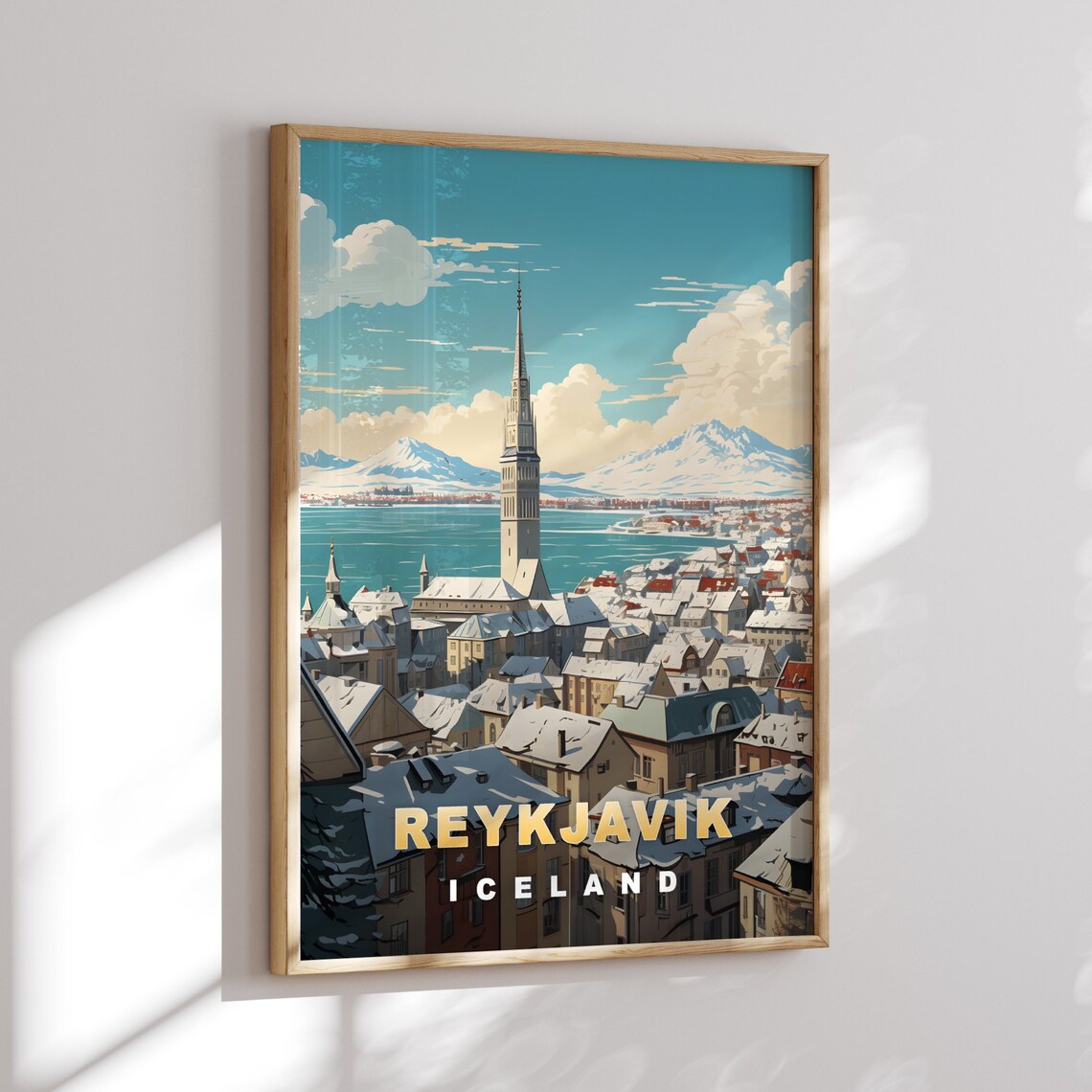 Reykjavik Iceland Snowy Rooftops Harbor Bay Winter Travel Poster - Image 2