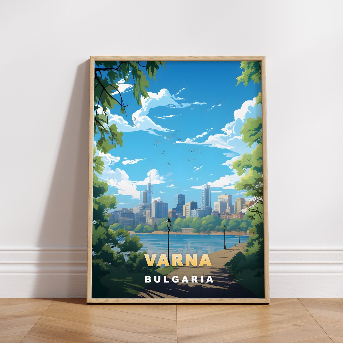 Varna Bulgaria City Skyline Waterfront Park View Travel Poster