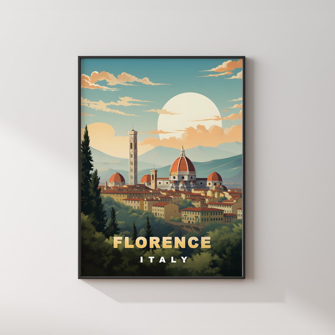 Florence Italy Retro Travel Poster Duomo Cathedral Skyline View - Image 2