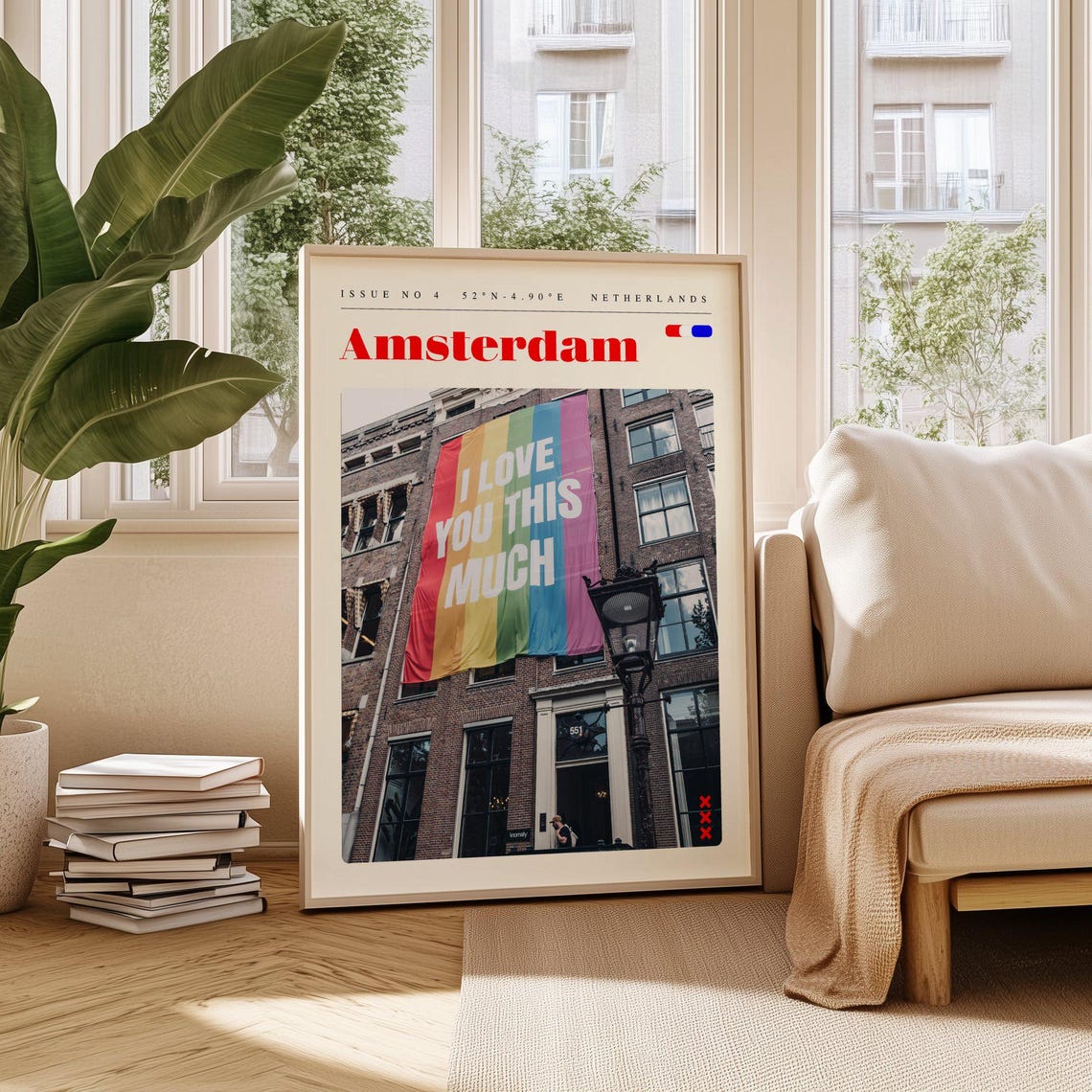 Amsterdam Netherlands Rainbow Banner Love Message Travel Poster