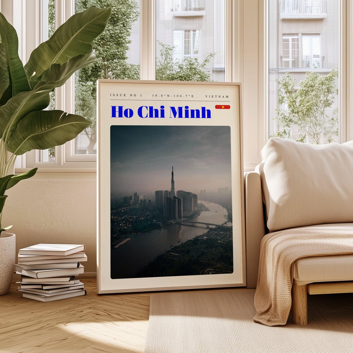 Ho Chi Minh Vietnam River Skyline Dusk Vintage Travel Poster
