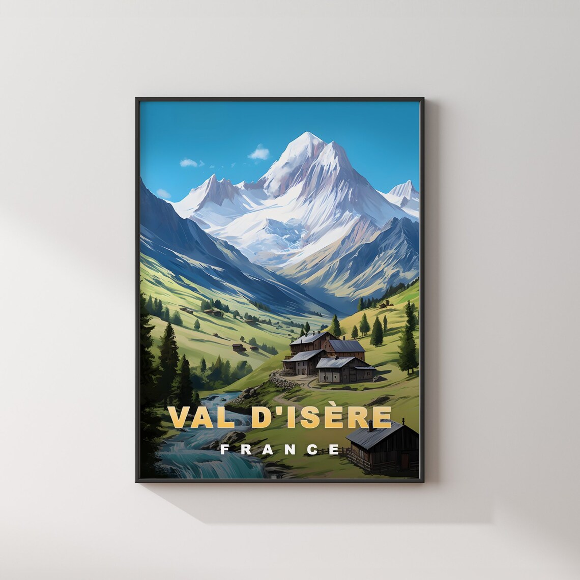 Val d'Isere France Snowy Alpine Chalet Valley Retro Travel Poster - Image 2