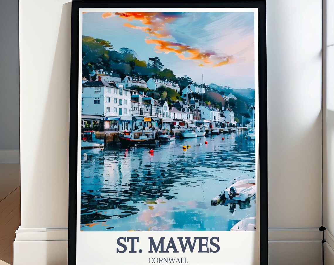 St Mawes Cornwall Harbour Sunset Boats Fishing Village Poster