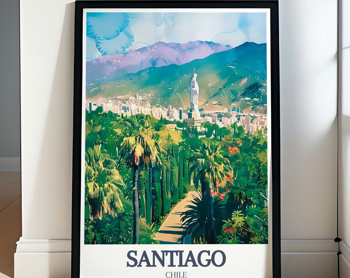 Santiago Travel Poster Cerro San Cristbal Statue Of The Virgin Mary Wall Art Cerro San Cristbal Statue Of The Virgin Mary Poster