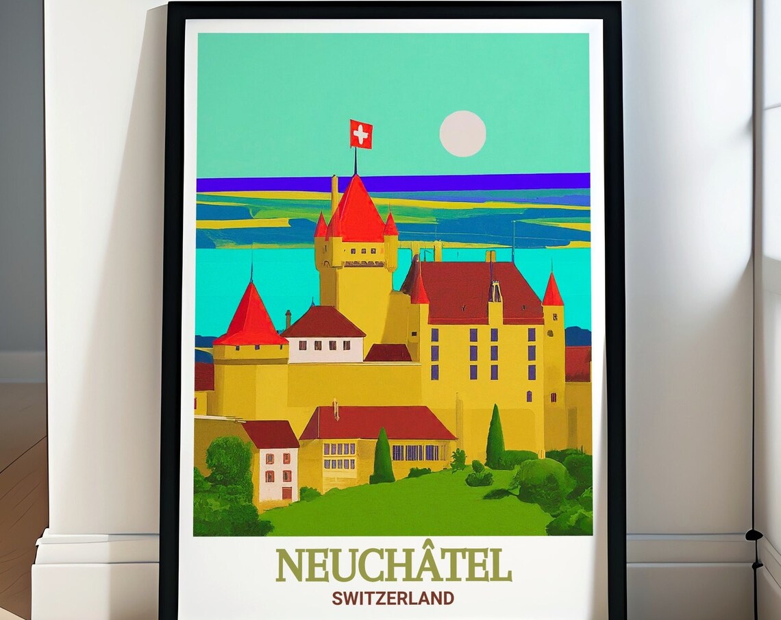 Neuchatel Switzerland Castle Lake Panorama Swiss Heritage Poster