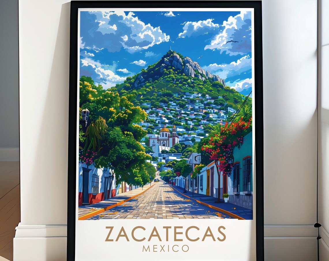 Zacatecas Colonial Street Cerro De La Bufa Mexico Travel Poster