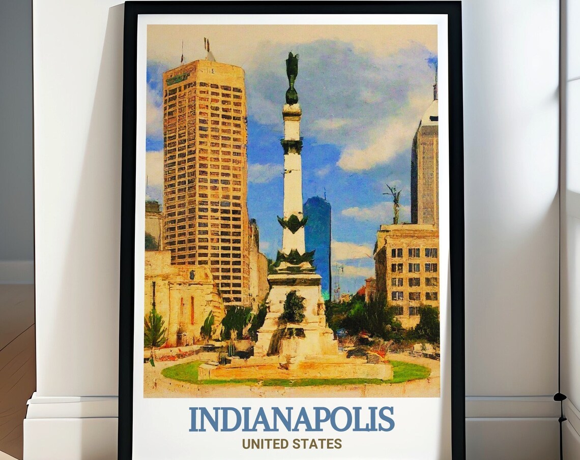 Indianapolis Monument Circle Downtown Cityscape Travel Poster