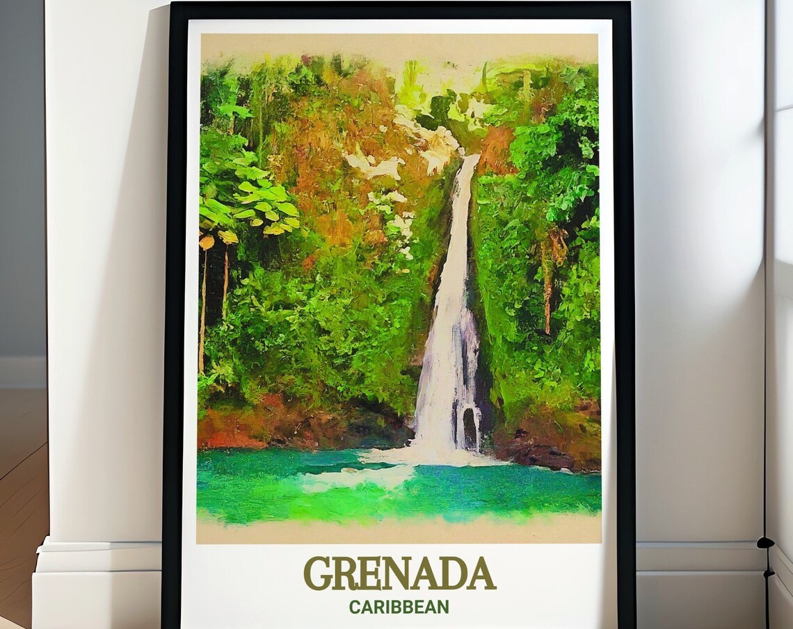 Grenada Rainforest Waterfall Over Emerald Pool Caribbean Poster
