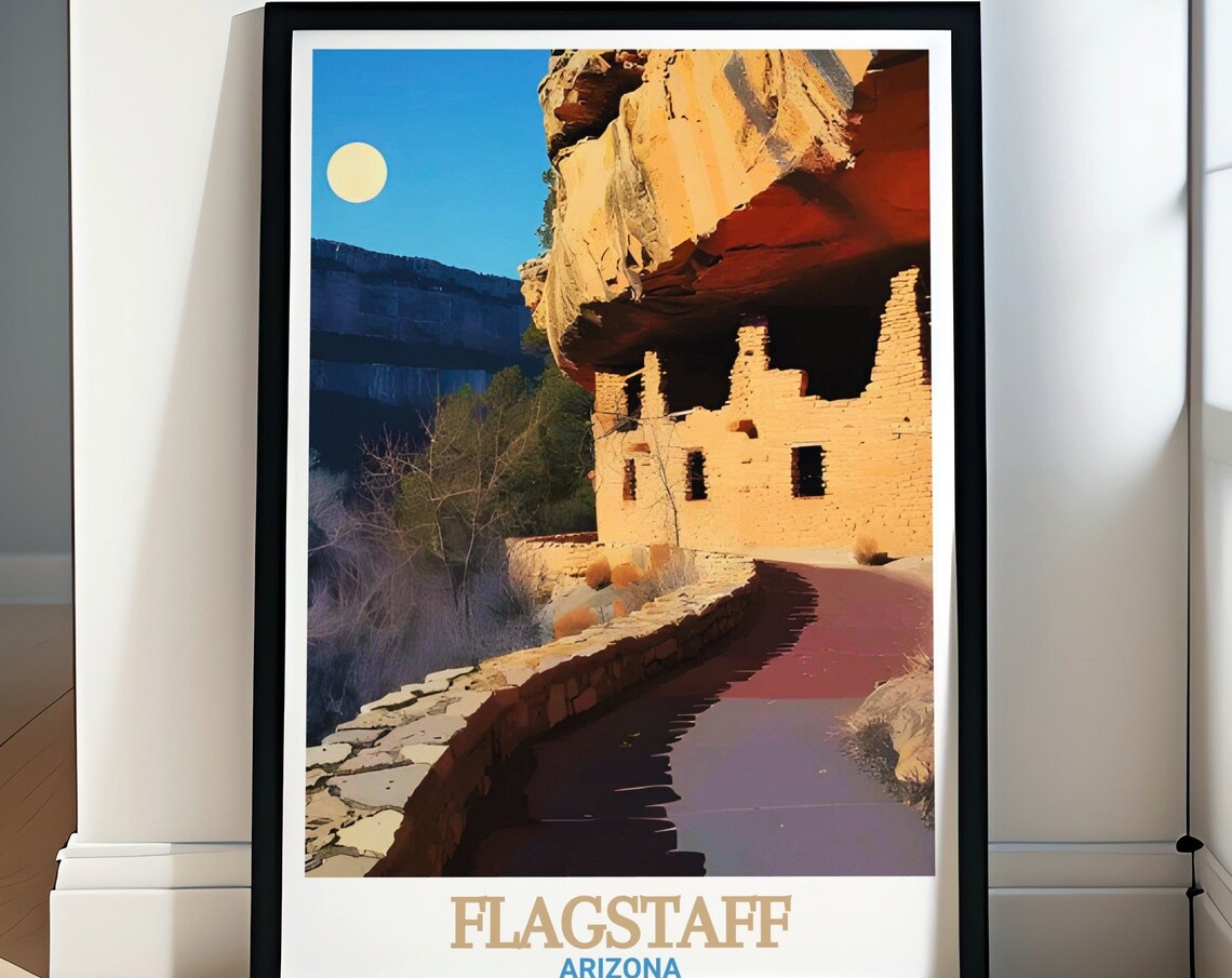 Flagstaff Walnut Canyon Cliff Dwellings Moonlight Arizona Poster