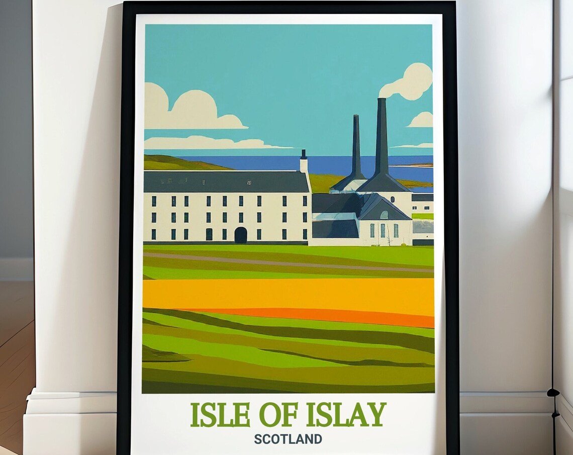 Isle of Islay Scotland Laphroaig Distillery Coastal Whisky Poster