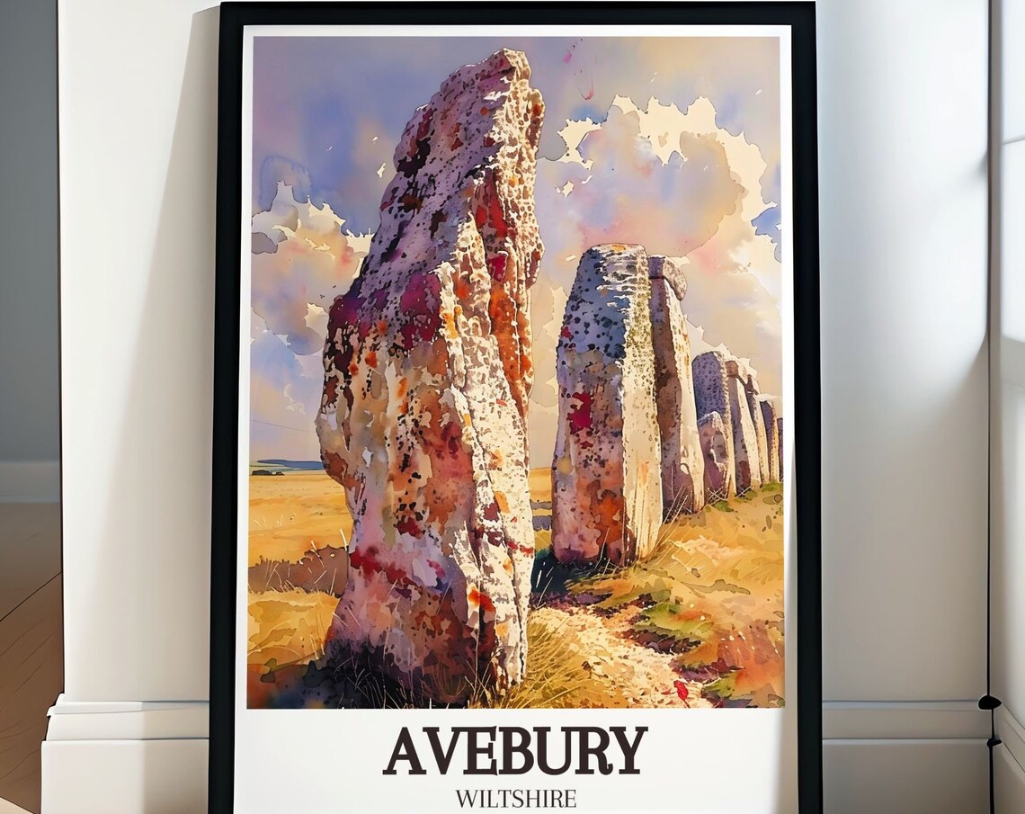 Avebury Stone Circle Watercolor Megalith Stones Travel Poster