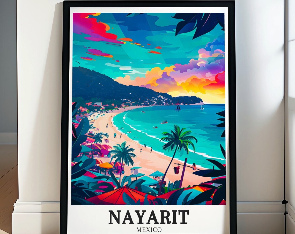 Nayarit San Pancho Beach Sunset Palms Vibrant Coastal Poster