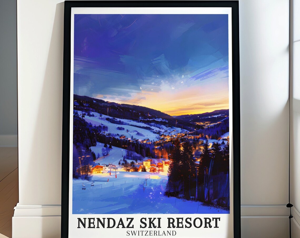 Nendaz Ski Village Valley At Dusk Under Snow Switzerland Poster