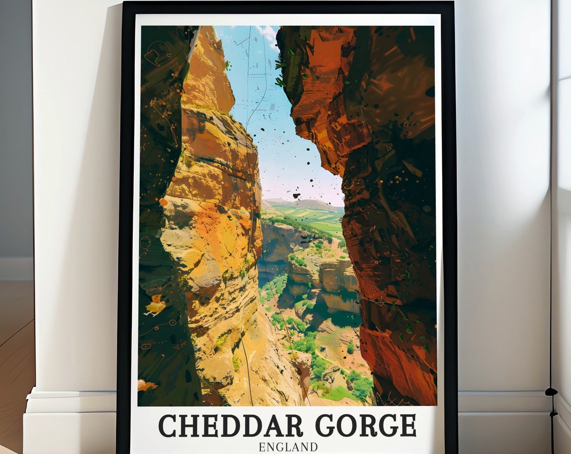 Cheddar Gorge England Limestone Cliffs Canyon View Travel Poster