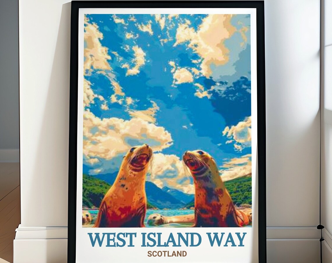 West Island Way Scotland Seals Wildlife Sunny Bay View Poster