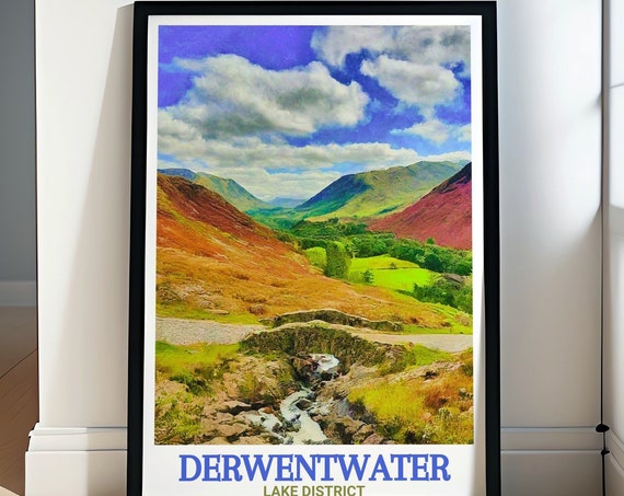 Derwentwater Lake District Travel Poster Ashness Bridge And Derwentwater Art Lake District Home Decor Ashness Bridge Print