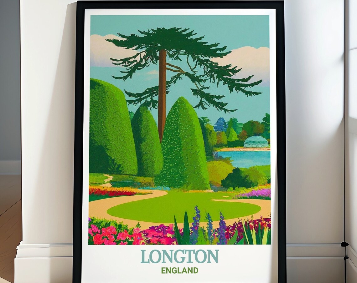 Longton Trentham Gardens Manicured Topiary Lake England Travel Poster