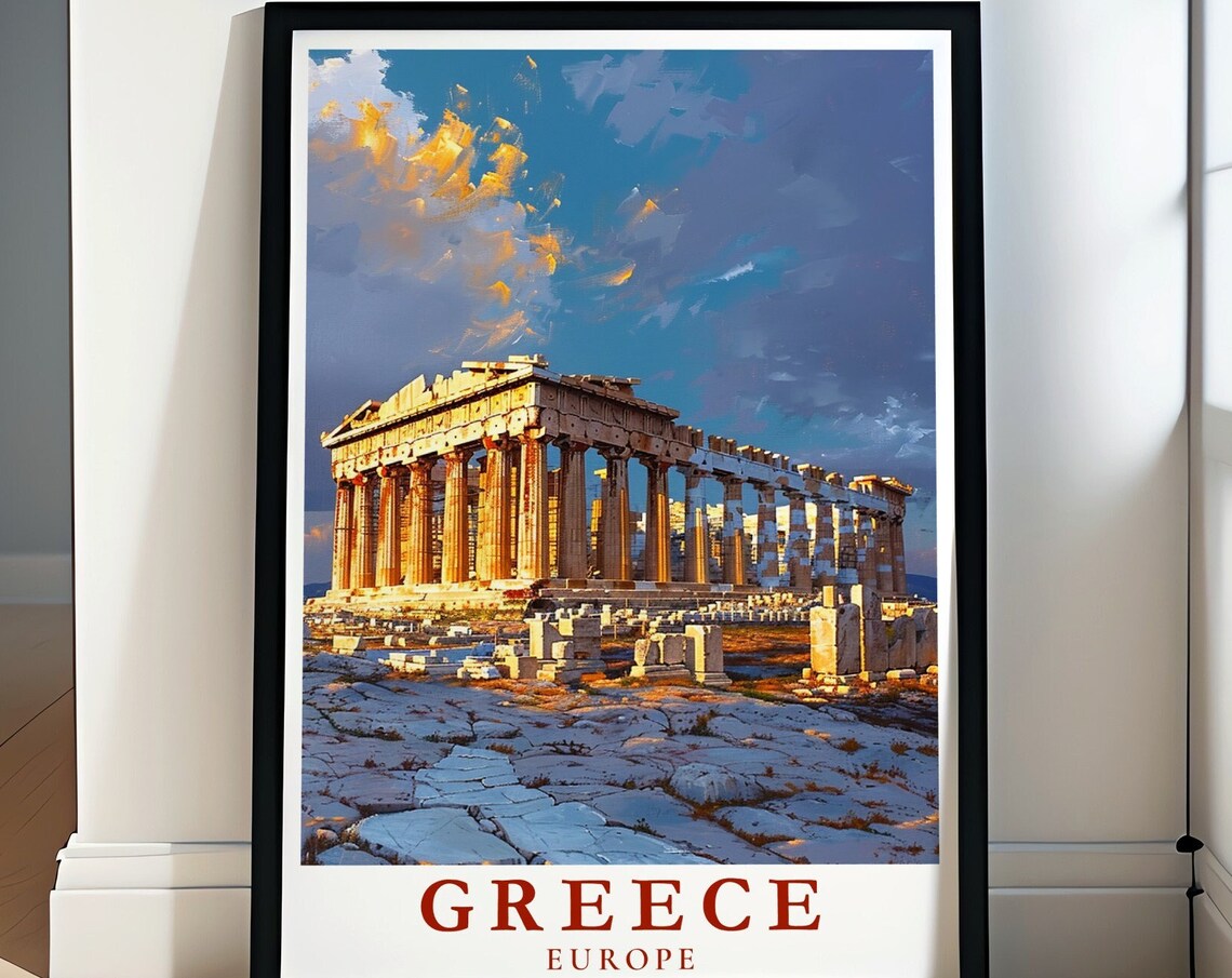 Athens Parthenon Acropolis Golden Hour Dusk Greece Travel Poster