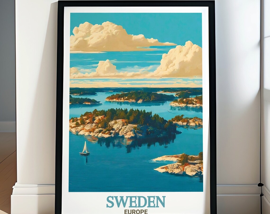 Stockholm Archipelago Islands Sailboat Sweden Coastal Travel Poster