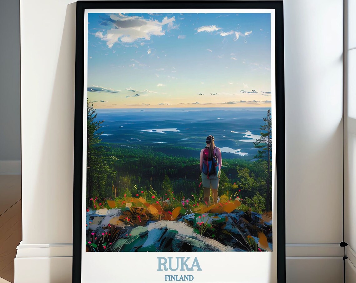 Ruka Finland Sunset Fell Viewpoint Hiker Lakes Travel Poster