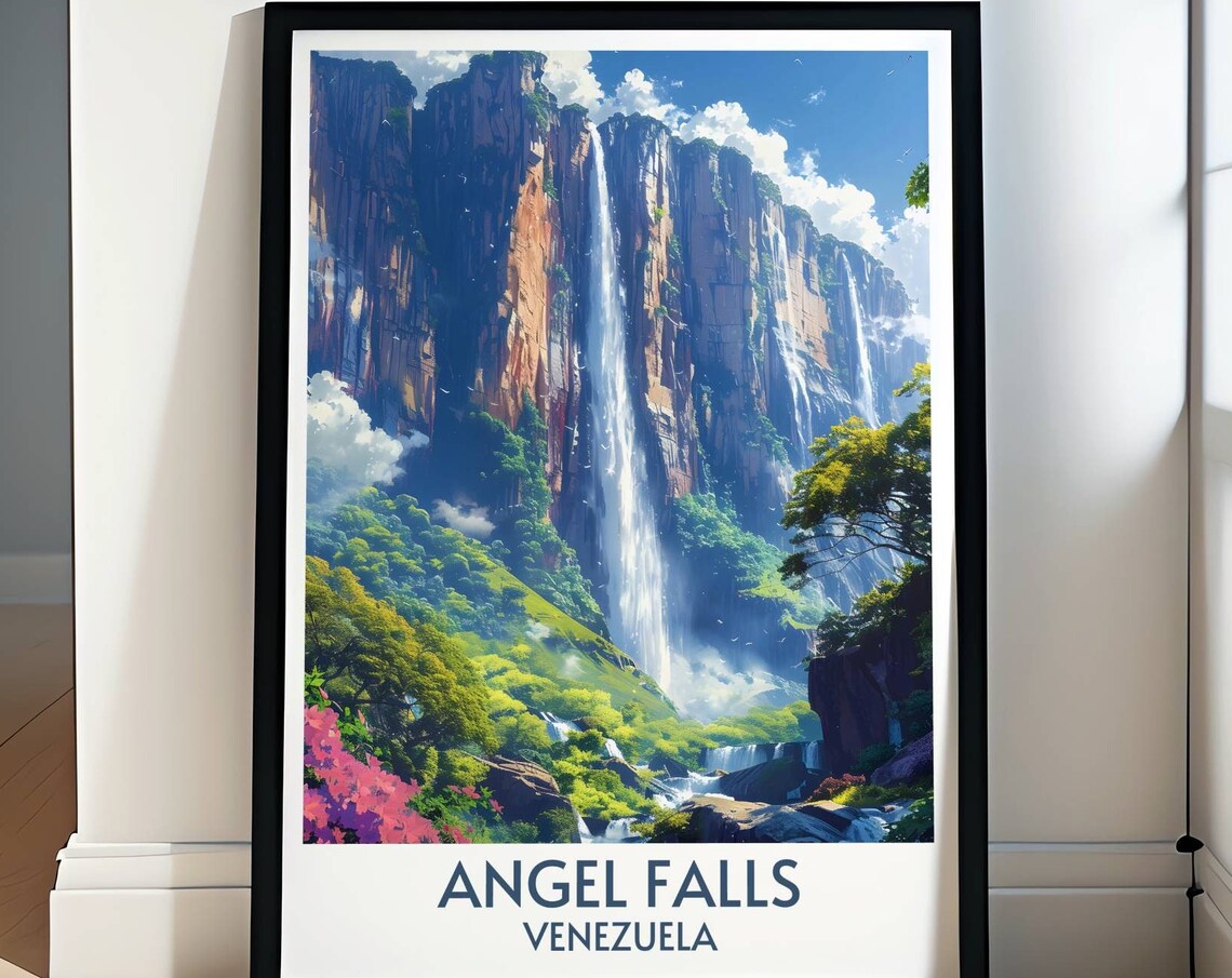 Angel Falls Venezuela Towering Tepui Waterfall Jungle Mist Poster