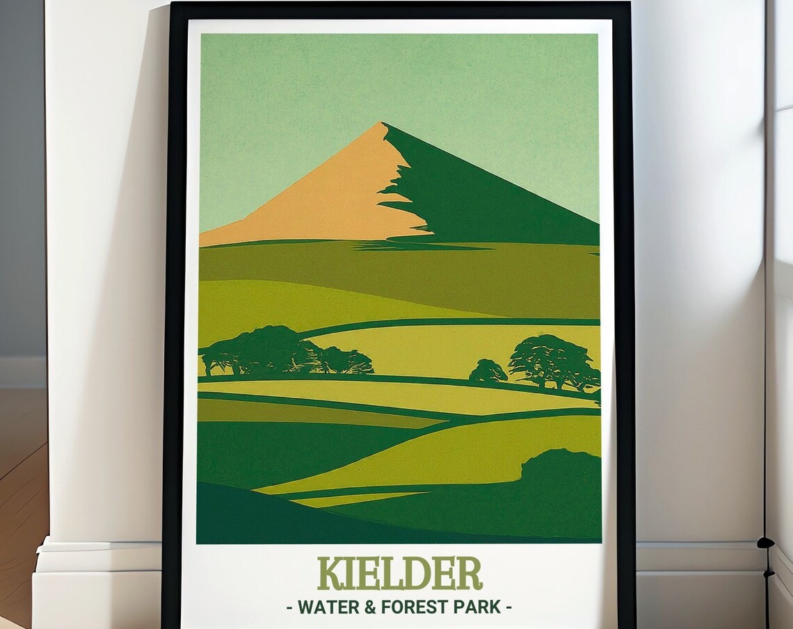 Kielder Water and Forest Park Minimal Green Hills Travel Poster