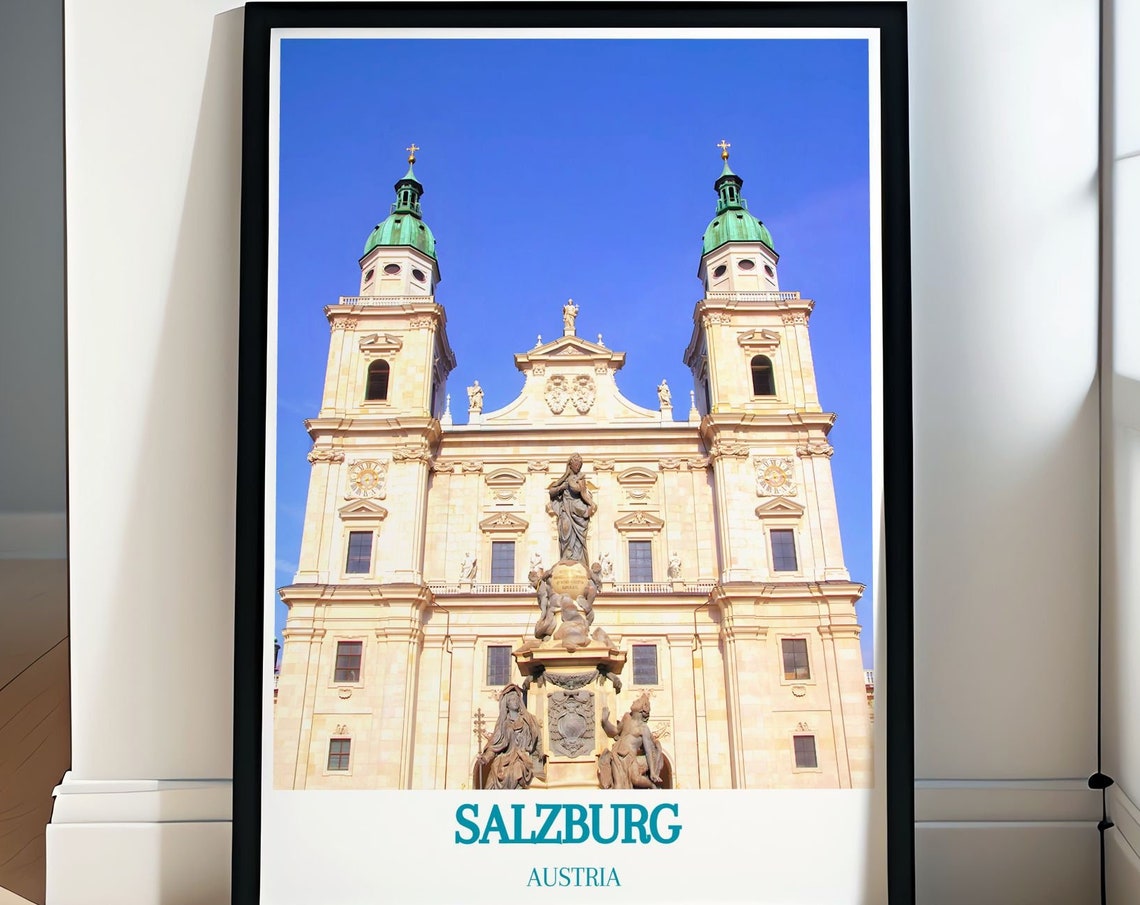 Vivid Salzburg Travel Print Cathedral And Street Map Poster Prints Salzburg Wall Decor Cathedral Print And Colorful Street Maps