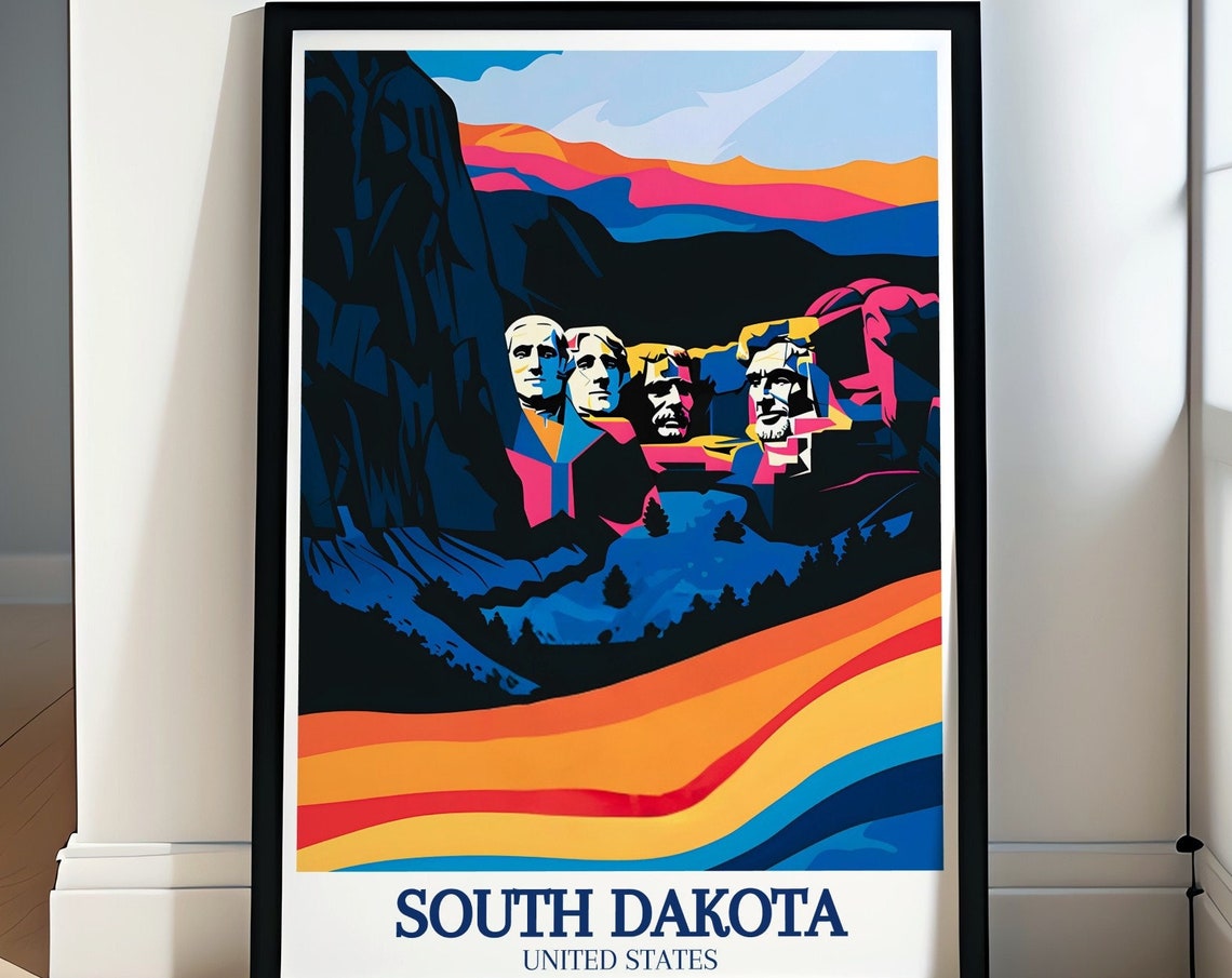 South Dakota Mount Rushmore Pop Art Rainbow Colorful Face Poster