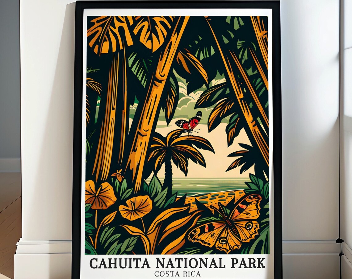 Cahuita National Park Butterfly Jungle Retro Costa Rica Poster