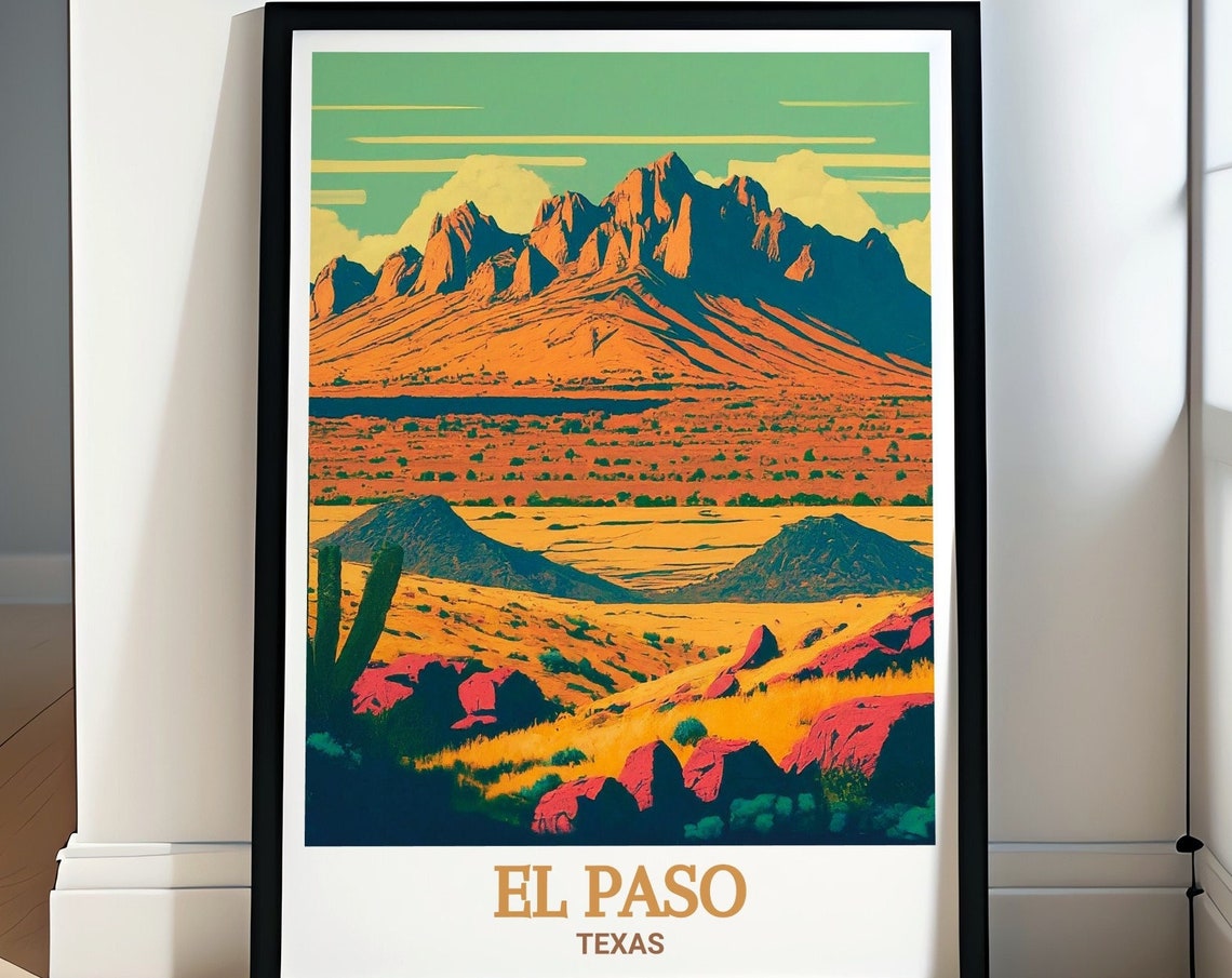 El Paso Texas Franklin Mountains Desert Sunset Travel Poster