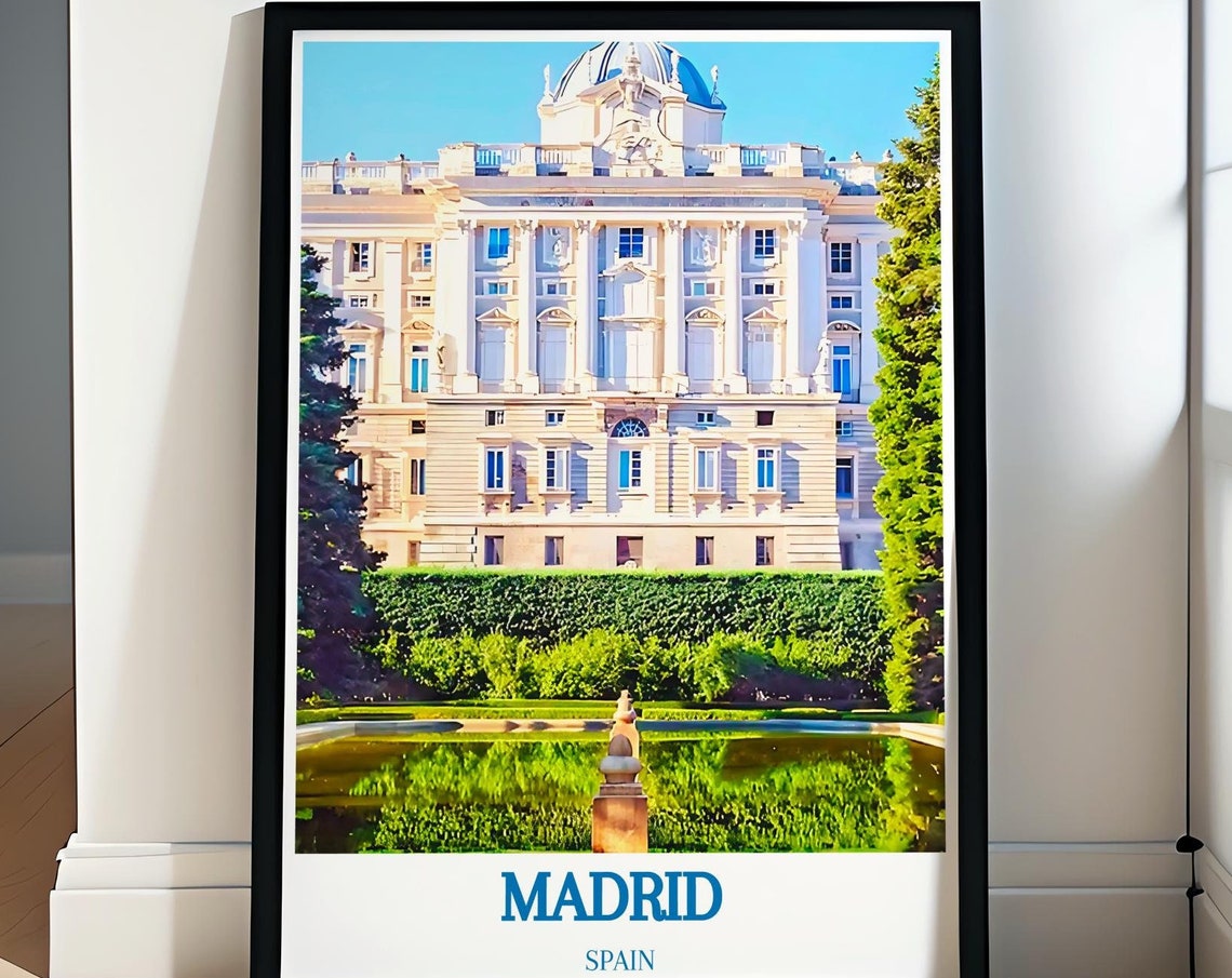 Madrid Spain Royal Palace Gardens Bright Sunny Travel Poster