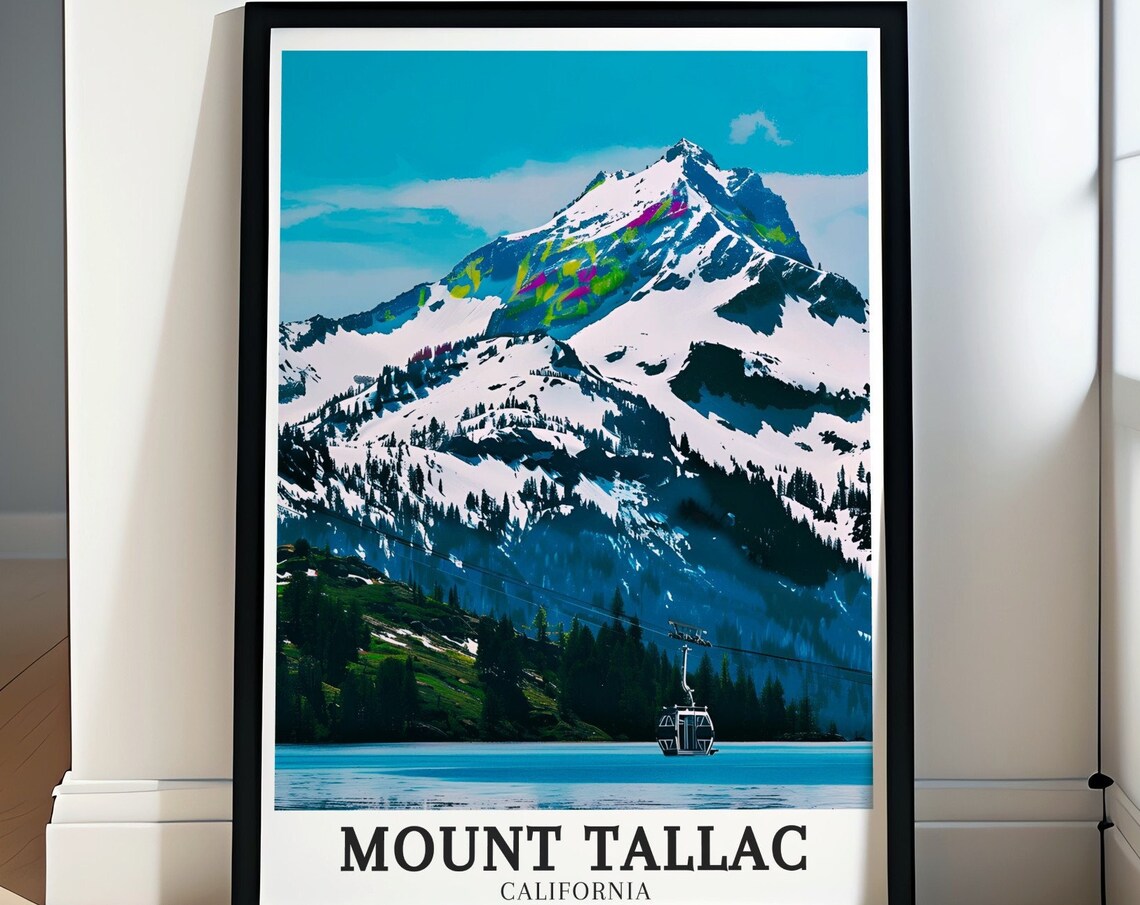 Mount Tallac California Snowy Peak Gondola Lake Tahoe Travel Poster