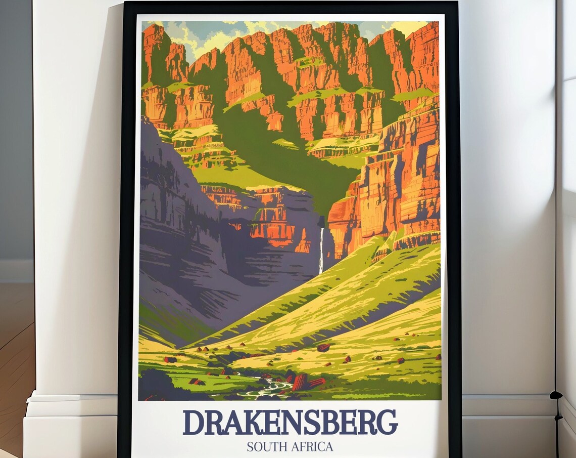 Drakensberg South Africa Giants Castle Red Cliffs Green Valley Poster
