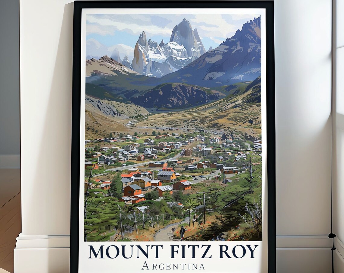 Mount Fitz Roy Sunset Alpenglow Pink Peak Argentina Patagonia Travel Poster