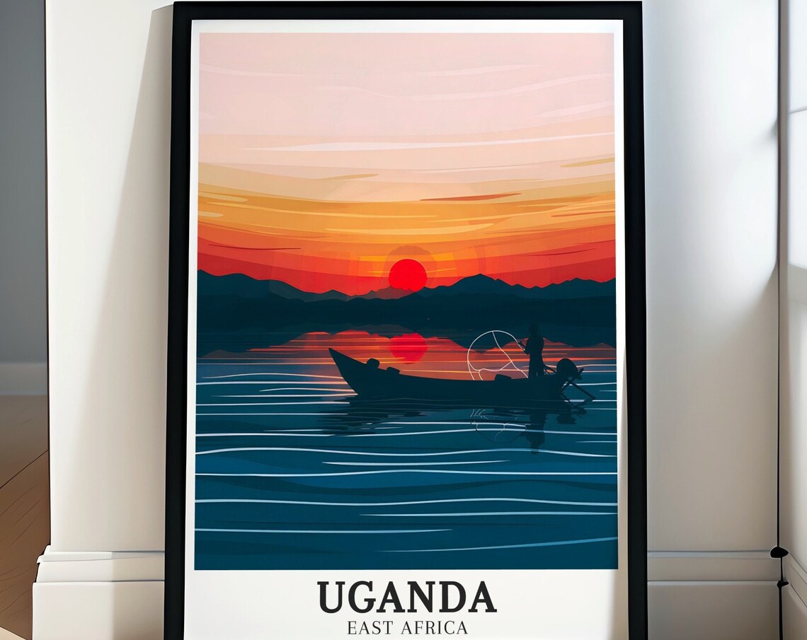 Uganda Lake Victoria Fisherman Sunset Silhouette Africa Poster